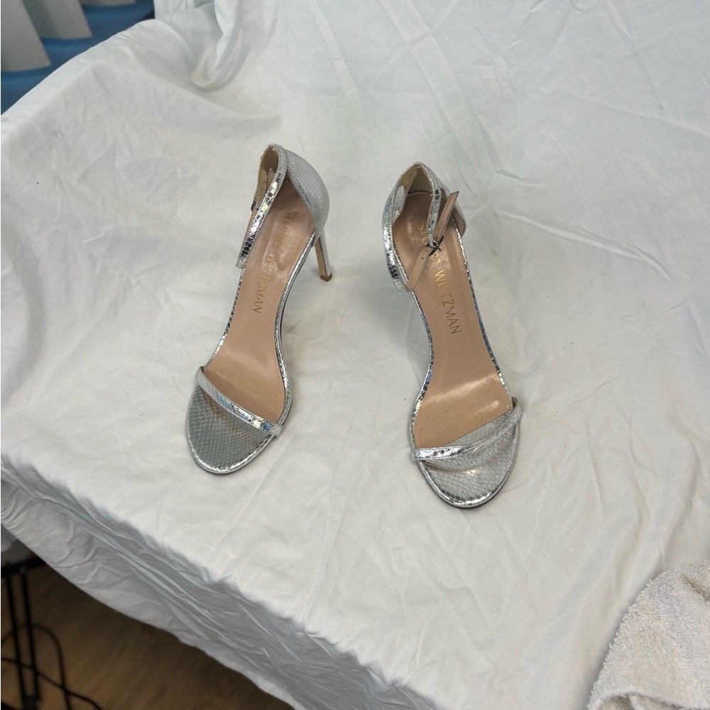 Stuart Weitzman Silver Strappy Heels